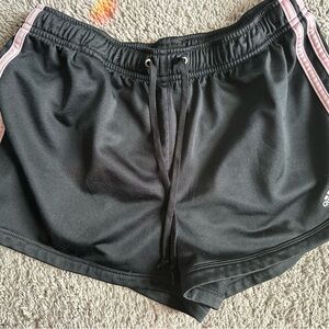adidas Women's Black Athletic Shorts with Light Pink Side Stripes